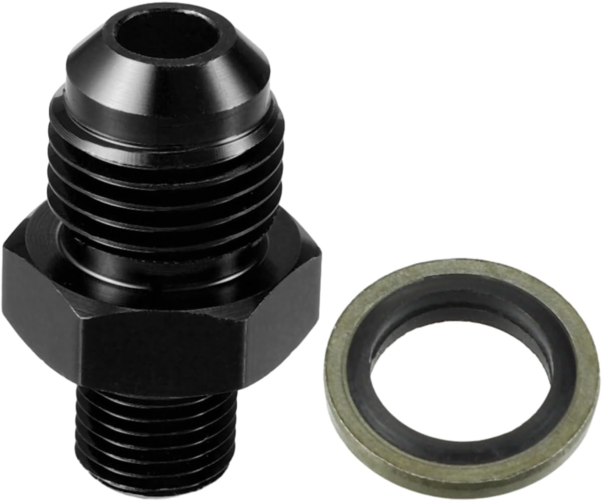 Fuel Fitting with Washer/Inner Fuel Line Male Flare Adapter for Car/Durable Aluminum Alloy Metric M10x1.0 to 8AN Male Flare Adapter / 1 Set Black