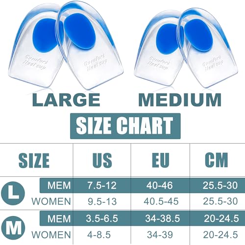 Image of Gel Heel Cups for Heel Pain Relief - Shock Absorbing Silicone Inserts for Plantar Fasciitis & Achilles Tendonitis - Cushioned Heel Support Pads for All-Day Standing (2 Pairs-Large)