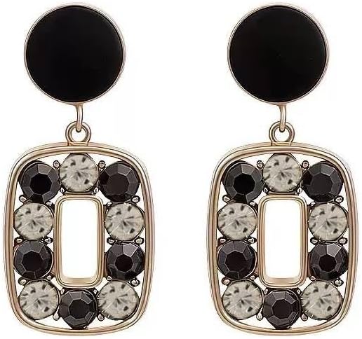 18K Gold Plated Black and Gold Rectangle Drop Earrings for Women – Elegant Geometric Dangle Earrings with Crystal Accents and Cubic Zirconia, Vintage-Inspired Statement Jewelry