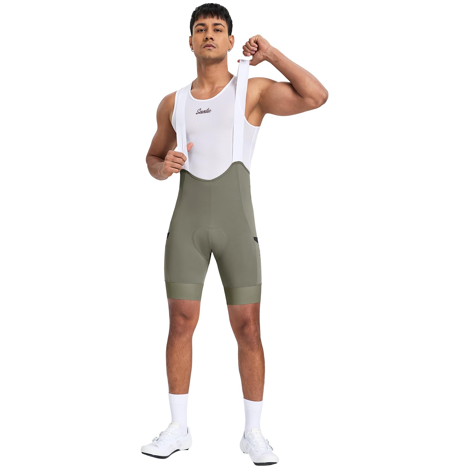 Santic Fahrrad-Trägerhose Herren Fahrradhose Gepolstert Kurze Radlerhose Tights Hohe Elastizität Netzseitentasche Bib Shorts