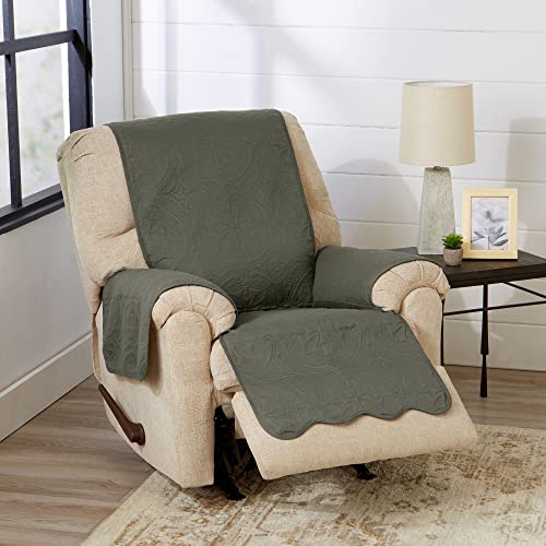 Image of Great Bay Home Reversible Recliner Chair Cover - Washable Slipcover Furniture Protector with Elastic Straps - Perfect for Kids & Pets - Quilted & Stitched Detail (Sage Green /Light Gray)