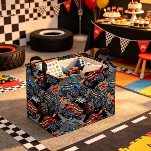 Image of Rectangular Cool Car Basket,Monster Truck Storage Box,Waterproof collapsible basket for boy,Cute Baskets with Handles for Room Decor,Gift Baskets(Car)