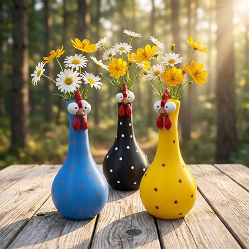 Figura de gallo de cuello largo para estante de escritorio y jarrón de flores 4