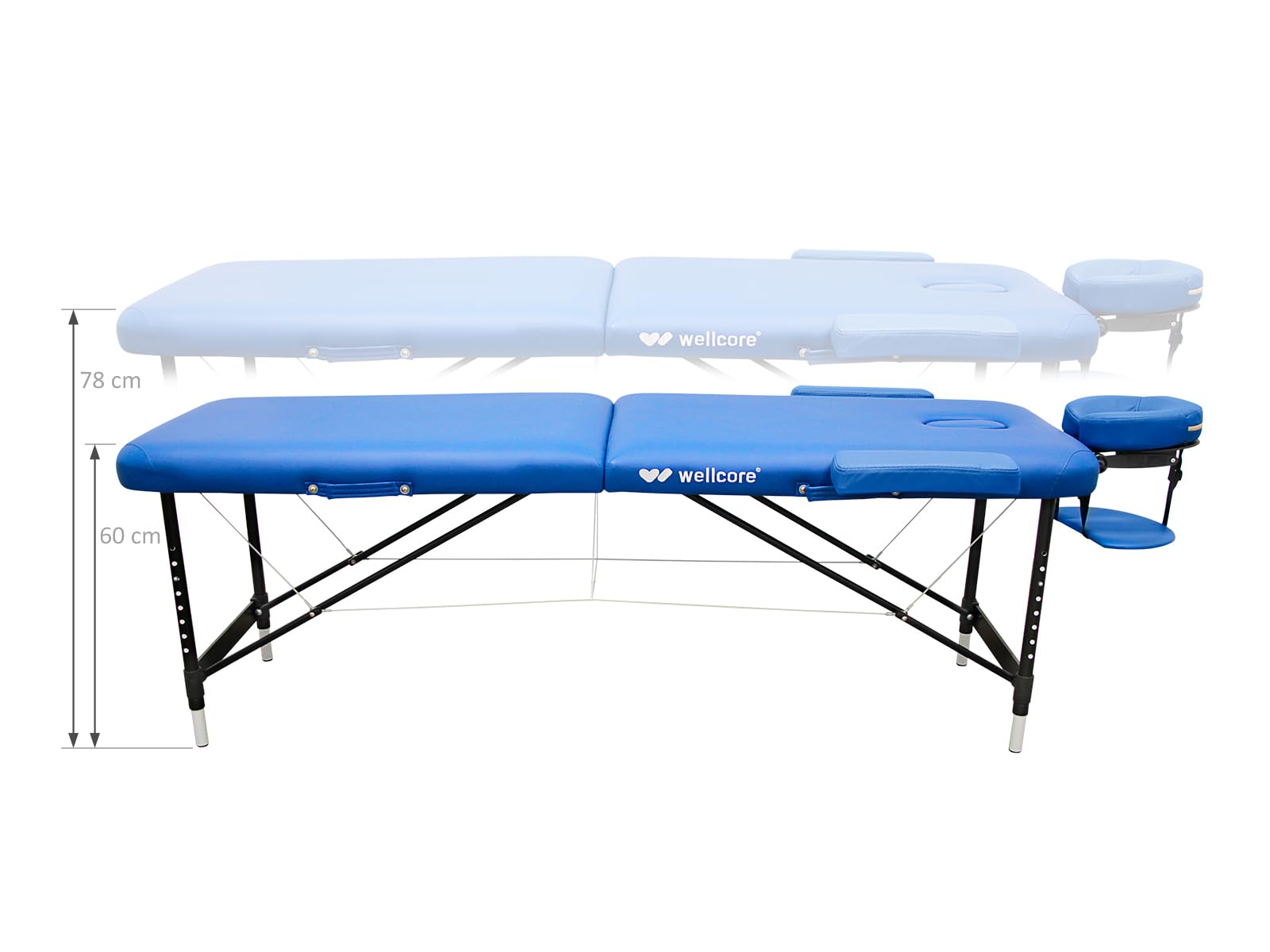 Lettino Pieghevole in Alluminio WELLCORE Quirumed 185 x 60 cm Altezza Regolabile Blu