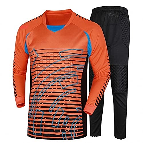 QGGESY Maillot et Short rembourrés de Gardien de But pour Hommes, Chemises et Pantalons de Gardien de But de Football pour Jeunes, kit d'uniforme de Gardien à Manches Longues pour Adultes,Orange,2XL Cover