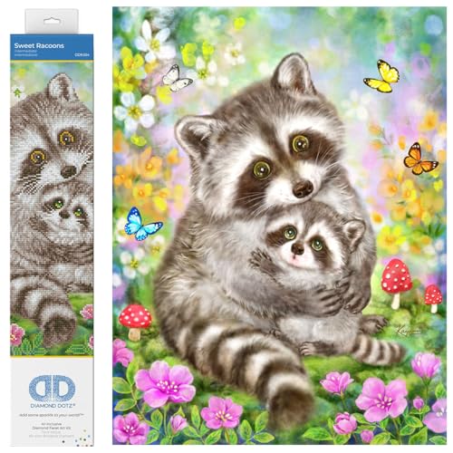 Image of DIAMOND DOTZ Sweet Racoons Diamond Painting Kits for Adults - Diamond Art Kits a Relaxing Creative Craft Kit with Dotz Gems 16.5x20.5