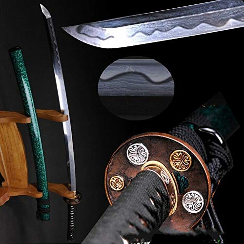 GLW Sword Katana Samurai Sword Kobuse Jihada Forged Steel Blade Clay Tempered Blade 100% Handmade Grinding Polishing Chinese Longquan Sword Sword Jian Sharp Blade Battle Ready
