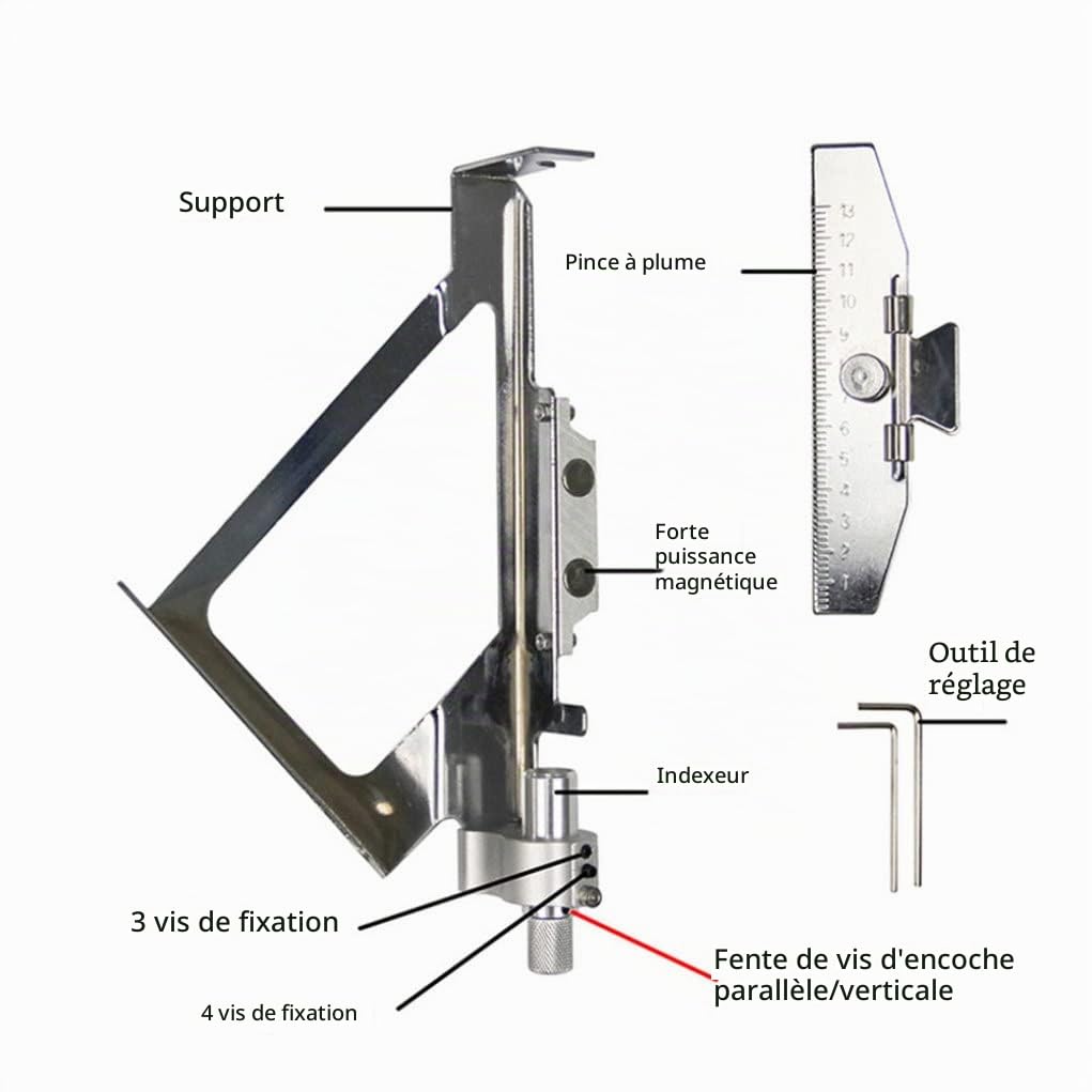 Gabarit d'empennage de flèche, gabarit d'empennage flèche réglable avec Outil de tir à l'arc Portable en Aluminium à échelle Claire pour Le tir l'arc Bricolage Argent, Fletcher