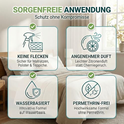HomeBugProtect Bettwanzen Spray 500ml - Effektive Bettwanzen Bekämpfung - Bettwanzenspray für Matratzen, Möbel & Hotels mit leichtem Zitronenduft
