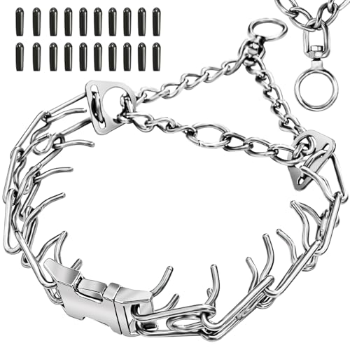 Anti-Tangle Collar Stainless Steel Dog Collar with Quick-Release Buckle Adjustable for Small Medium and Large Dogs (L-3.5mm)