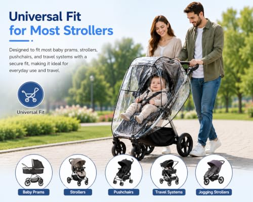 Image of Safe-O-Kid Universal Baby Stroller Rain Cover | Waterproof EVA Stroller Cover | Windproof, Dustproof & Snowproof Weather Shield | Full-Cover Protection for Baby Pram & Stroller | Easy Fit, Travel Friendly - Transparent
