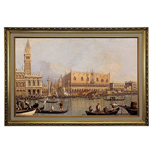 Historic Art Gallery View of The Ducal Palace in Venice by Canaletto Framed Canvas Print, Size 19x30, Gold