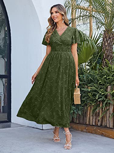 Image of Simplee Women's Boho Floral Maxi Dress Flowy Casual V Neck Short Sleeve Wedding Guest Holiday Beach Long Dress