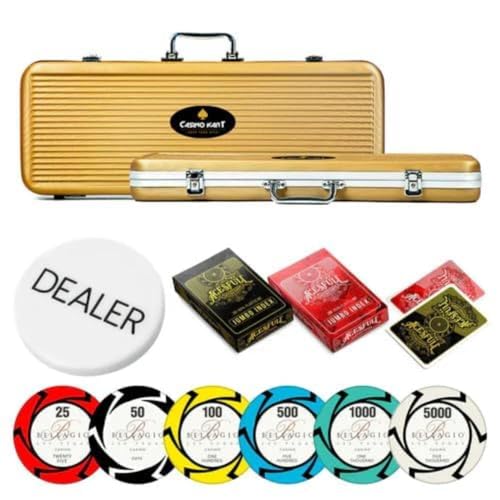 Image of Casinokart Poker Chipset 300 PCS | Premium Poker Chips Set with 2 Decks Playing Cards & Dealer Button | Professional Casino-Grade Chip Set | Heavyweight Chips with Carry Case | Home & Party Game Kit