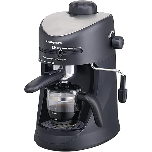 Morphy Richards New Europa 800-Watt Espresso and Cappuccino 4-Cup Coffee Maker (Black)