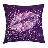 Ambesonne Purple Throw Pillow Cushion Cover, Digital Modern Woman Lips with Vibrant Effects Disco Theme Retro Fashion Artwork Print, Decorative Square Accent Pillow Case, 18' X 18', Purple