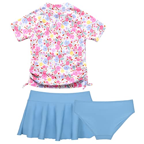 Cadocado Little Girl Rash Guard Swimwear Skirt 3-Pieces Swimwear 3 Pieces Pool Party Swimwear,Pink Floral,4 Years #TOP1