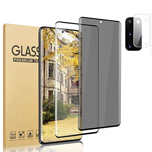 (2+1 Pack Lens Protector) Glass Screen Protector for Samsung Galaxy S20, 9H Tempered Glass, Ultrasonic Fingerprint Compatible,3D Curved, HD + Privacy, For Galaxy S20 (6.2