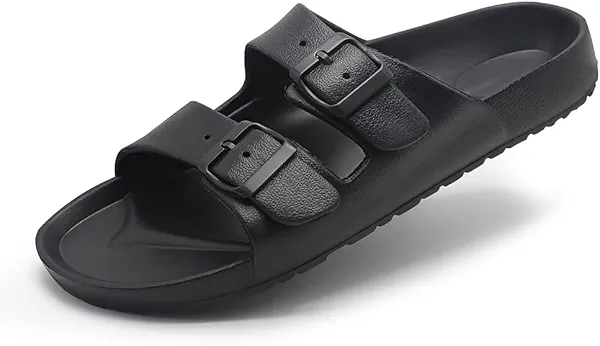 BEMGNAR Men’s Lightweight Comfort Slides Double Buckle Slip-on Adjustable EVA Orthopedic Flat Sandals