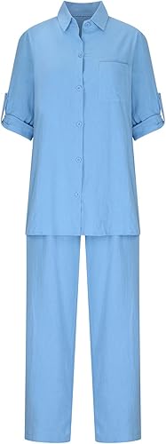 Miniatura 2 de Trajes de 2 piezas de lino y algodón para mujer, trajes de trabajo de negocios elegantes de verano, ropa urbana con botones y pantalones