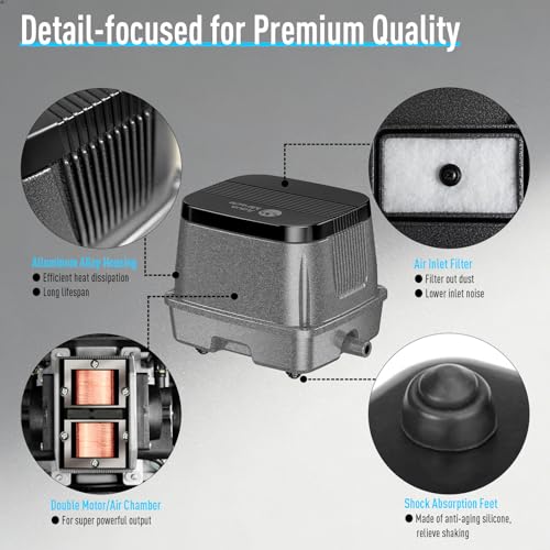 Image of AquaMiracle Linear Air Pump ZP-40 /ZP-60 /ZP-100 for Pond Aeration, 635 /950 /1600GPH Septic Air Pump Pond Aerators for Outdoor Ponds, Waste Treatment, Aquarium, Fish Farm, Seafood Restaurant