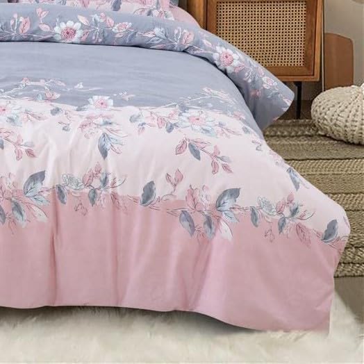 Image of DECOMIZER Super Soft Glace Cotton King Size AC Comforter || Blanket || Duvet with 1 King Size Elastic Fitted Bedsheet 72 inchX78 inch Inch and 2 Large Pillow Cover - 4 Piece Comforter Set -Pink Patta