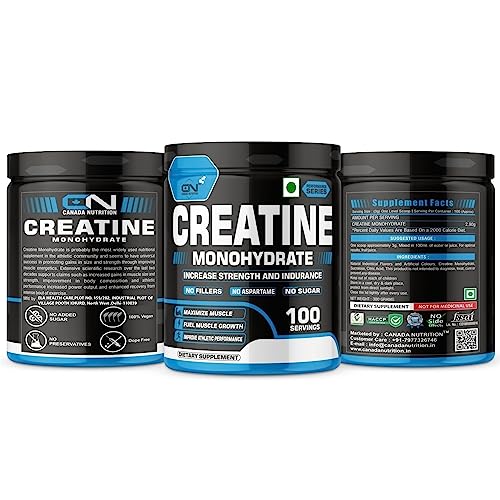 Canada Nutrition Creatine Monohydrate, Strength, 100% Pure Creatine, Lean Muscle Building, Supports Muscle Growth powder, Athletic Performance, Recovery [100 Serving, Orange]