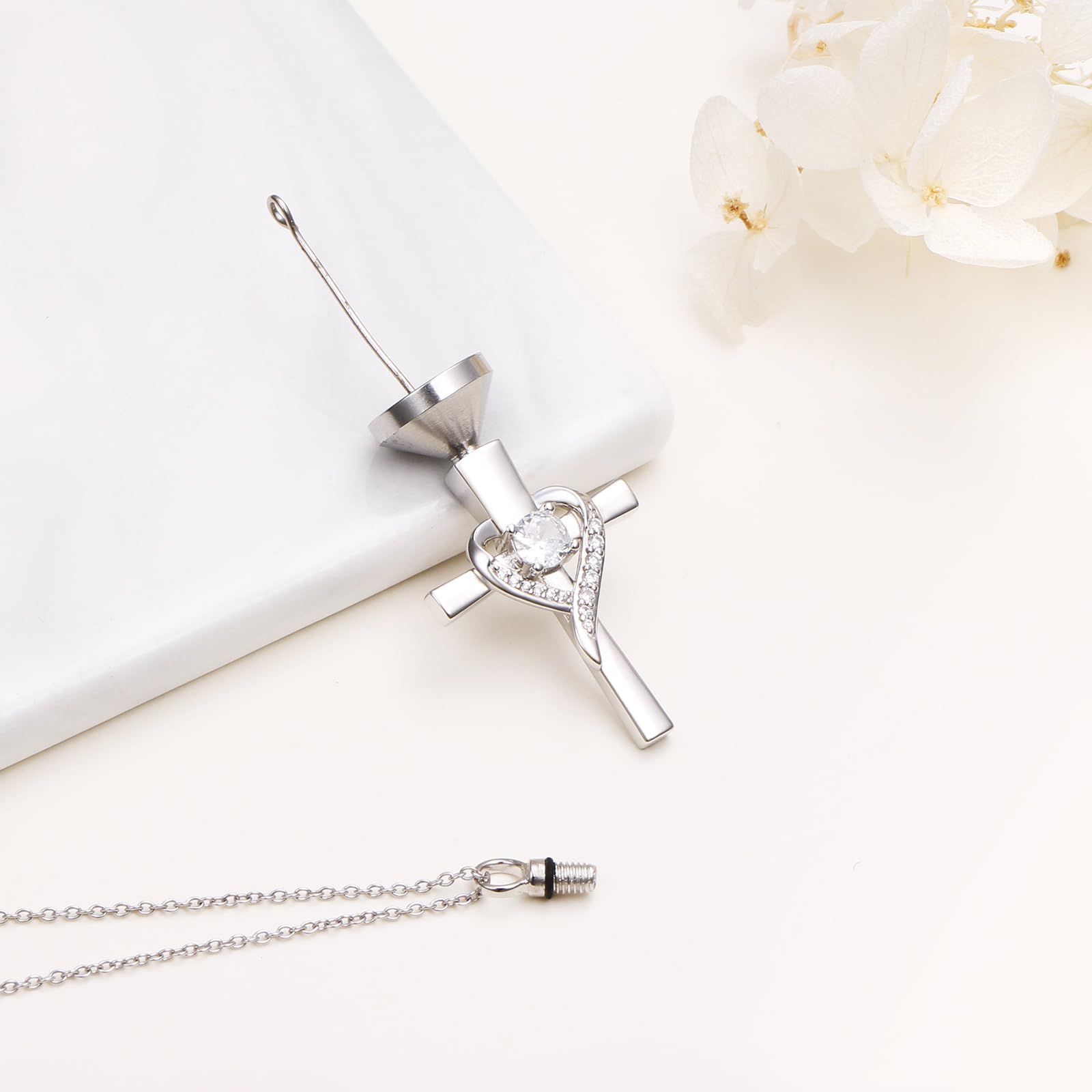 Asche Halskette Sterling Silber Urn Halsketten für Asche, S925 Sterling Silber Kreuz Herz Einäscherung Schmuck für Asche für Frauen Männer, Einäscherung Andenken Gedenkgeschenk