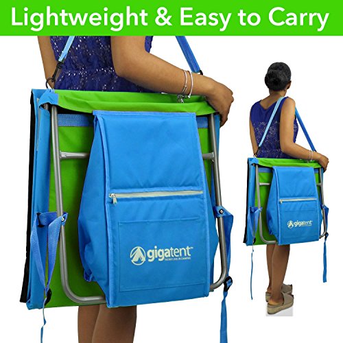 GigaTent Portable Beach Lounge Chair Mat Adjustable Backrest with Cooler Storage Pocket Lightweight Foldable Comfortable Insulated Shoulder Carrying Strap