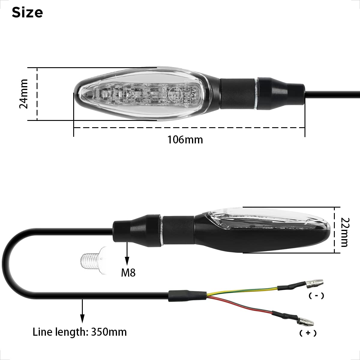 evermotor Uniwersalny 12 V, 4 sztuki, E32 kierunkowskazy LED, efekt wyścigowy, motocyklowa, uniwersalne, quad, kierunkowskazy, motocykl, Ip67, wodoodporne, E, testowane