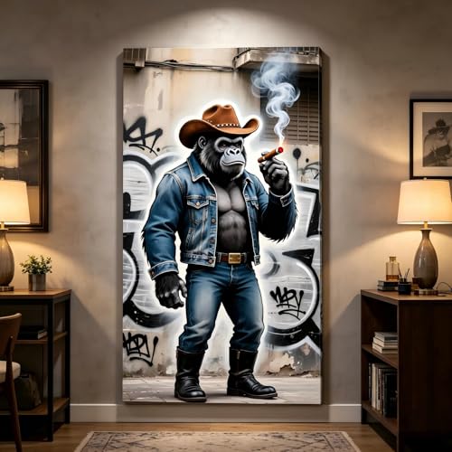 Toile Murale Urbaine Verticale Gorille Cowboy RGsixiot pour affiche salon moderne