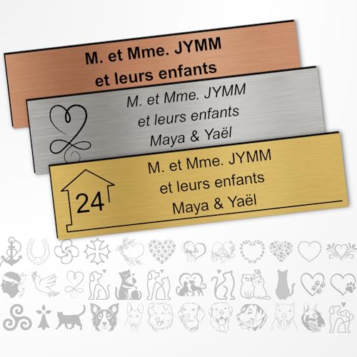 Miniatura 3 de Placa De Buzón Personalizada, 10 X 2,5 Cm, Adhesivo De Pvc, Grabado Láser, 22 Colores, Con O Sin Patrón Acero Cepillado Texto Negro