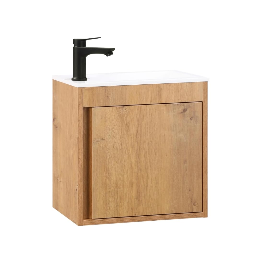 Kometmöbel Cloakroom Vanity Unit With Wash Basin Bathroom Vanity 50cm Wall Hung (Oak Without Tap, 500mm)