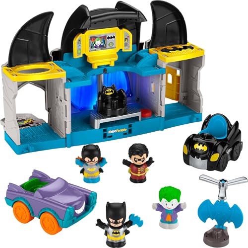 Image of DC Super Friends Fisher-Price Little People Toddler Toy Deluxe Batcave Playset with Batman Figure for Pretend Play Ages 18+ Months (Amazon Exclusive)