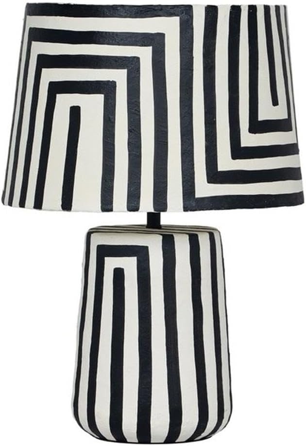 MAKLAINE Modern Black Striped Papier Mache Table Lamp, Handmade Design, UL Listed, 40 Watt LED Compatible Lighting, Bold Graphic Style, for Living Room or Bedroom Decor