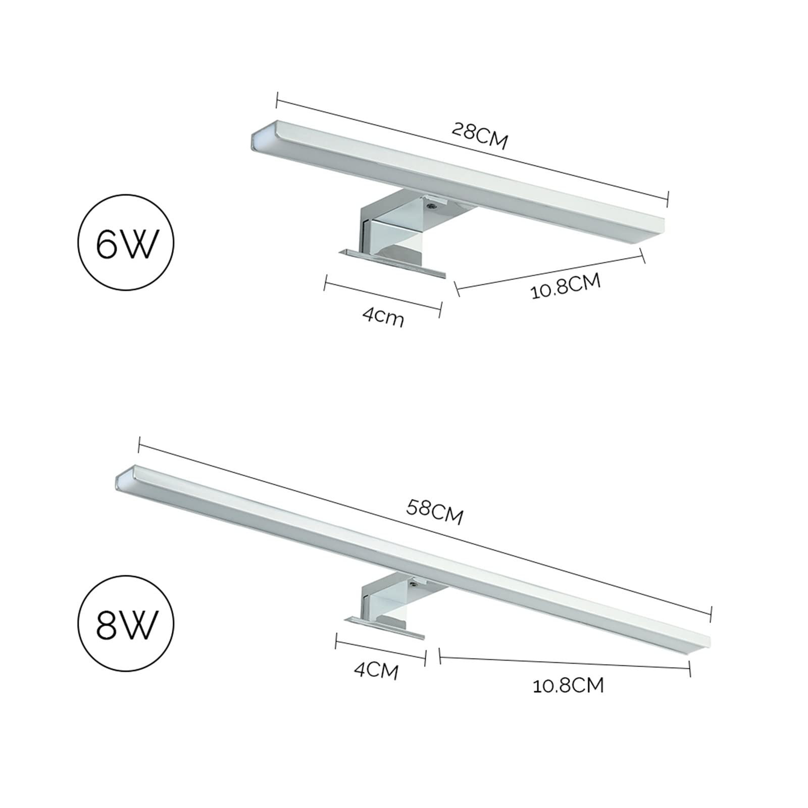 Lampy ścienne do obrazów, Oświetlenie LED Oświetlenie do szafki łazienkowej Oświetlenie do makijażu Kinkiet Światło próżności IP44 6W 8W 6000K Neutralna biel 280mm 580mm do domu, hotelu(6W 28cm)