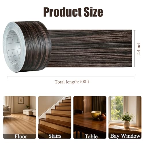 Image of GSCIT Club Wood Grain Repair Tape, 2.4 inch X 100ft Self Adhesive Black Walnut Grain Repair Patch for Tables, Chairs, Baseboards, Doors, Windows, Floors, Handicraft DIY.
