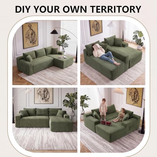 Image of 94.5 inch L Shaped Boneless Sectional Corduroy Couches for Living Room (Green)