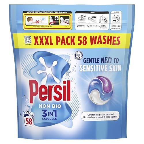 Persil Non Bio 3 in 1 Washing Capsules laundry capsules gentle next to sensitive skin for outstanding stain removal in quick & cold washes 58 washes
