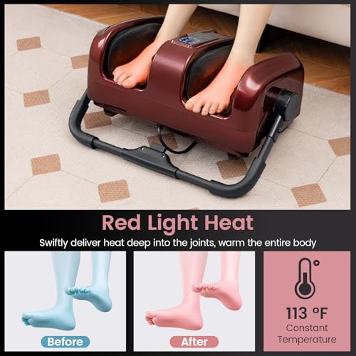 Image of Giantex Foot Massager with Heat and Remote Control, Calf Massager with 3 Massage Settings, Timer, Washable Cover, Adjustable Stand, Foot Massage Machine for Calf Arms Relax, Gift for Women Men (Red)