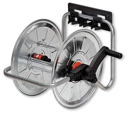 LEM Select - Avvolgicavo da parete metallico per tubo di irrigazione 1/2", 50 m, 3/4", 35 m