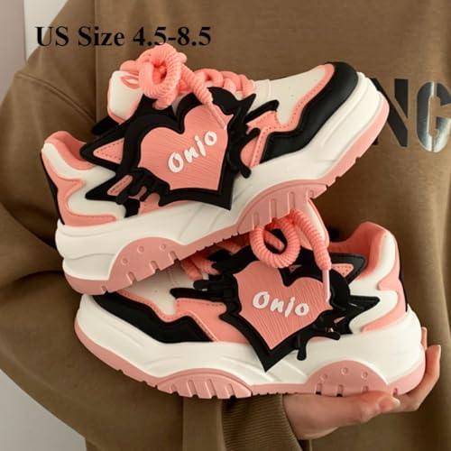 Cute Heart Platform Shoes, Pink Chunky Sneakers, Thick Soled Shoes for Women Outdoor Walking, Cartoon Decor Aesthetic Shoes2
