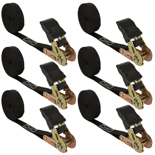 6Pack Ratchet Straps, 20Ft Ratchet Tie Down Straps, 1700 LB Break Strength Ratchet Cargo Straps with Safety Lock S Hooks & Rubber Handle for Moving Cargo, Motorcycle, Appliances, Lawn Equipment