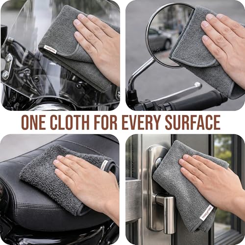 Image of Microfiber Cloth (Pack of 6) - 20x30 cms - 400 GSM | Thick Lint & Streak-Free Multipurpose Cloths - Automotive Microfibre Towels for Car, Bike Cleaning, Washing & Detailing (Grey)