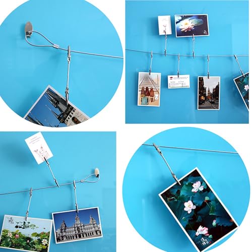 Image of Photo Hanging Display with Clips, Wall Hanging Photo Display, DIY Picture Photo Frame String Photo Display Cable Wire Rod String with 12 Clips