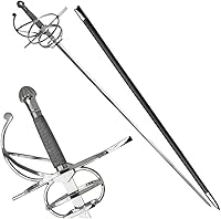 Medieval Warrior Fencing Rapier Sword with Spiral Swept Hilt & Leather Scabbard - 43" Sparring Blade