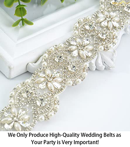 ShiDianYi Ivory Wedding Belt and Sash with Pearls and Rhinestones3