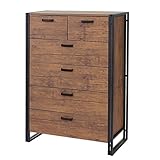 Mendler Highboard HWC-A27, Kommode Schrank, 6 Schubladen 115x80x40cm 3D-Struktur, Wildeiche-Optik