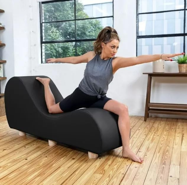 Image of Faux Leather Yoga Stretch Chair Couch - Play, Relax & More | Love Seat for Couples, Fun, & Flexibility! (Faux Leather - Black)