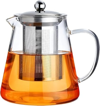TALISH Glass Kettle Teapot with Removable Infuser & Lid & Handle, Glass Tea Kettle Stovetop Safe, Great for Loose Leaf Tea, Blooming Tea, Tea Bags & Fruit Infused Water (900 ml)